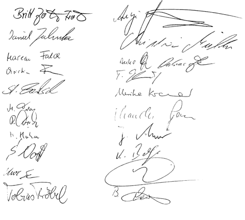 Unterschriften der Gründerversammlung